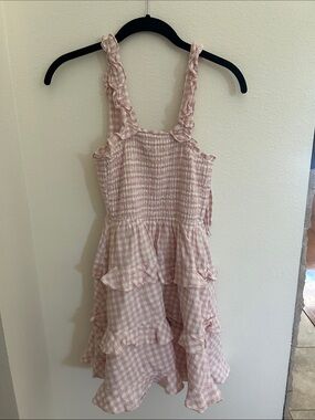 Girls Pink Gingham Ruffle Sundress with Smocked Bodice